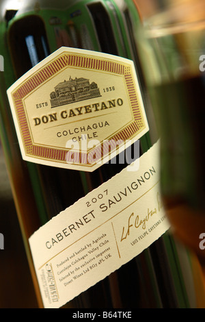 Chilean Cabernet Sauvignon red wine from the Colchagua Valley area region bottle and wine glass Stock Photo