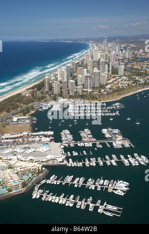 Palazzo Versace Luxury Resort and Marina The Broadwater and Main Beach Gold Coast Queensland Australia aerial Stock Photo