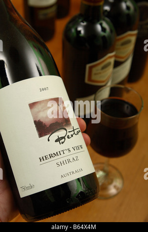Australian Shiraz red wine bottle and glass Stock Photo
