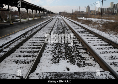 Converging rails at Rochester NY Amtrak station Stock Photo - Alamy