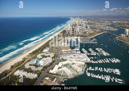 Sheraton Mirage Resort Palazzo Versace Resort and Broadwater Marina Gold Coast Queensland Australia aerial Stock Photo