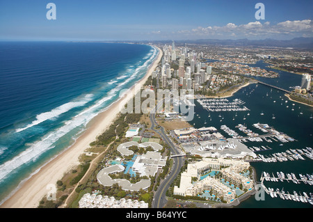 Sheraton Mirage Resort Palazzo Versace Resort and Broadwater Marina Gold Coast Queensland Australia aerial Stock Photo