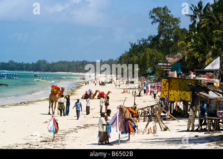 Wide angle view of a busy beach on Mombasa, Kenya's North Coast Stock Photo