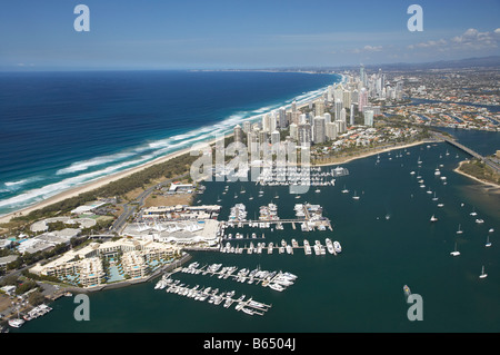 Palazzo Versace Luxury Resort and Marina The Broadwater and Main Beach Gold Coast Queensland Australia aerial Stock Photo