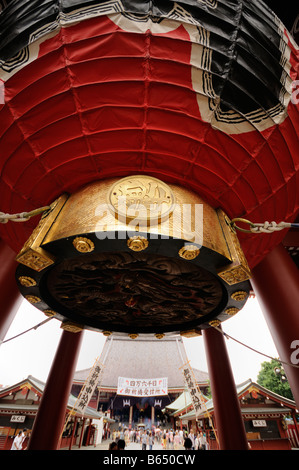 Wooden carving of the Chochin (red giant lantern) of Hozomon (Treasure-House Gate). Senso-ji (aka Asakusa Temple). Tokyo. Japan Stock Photo