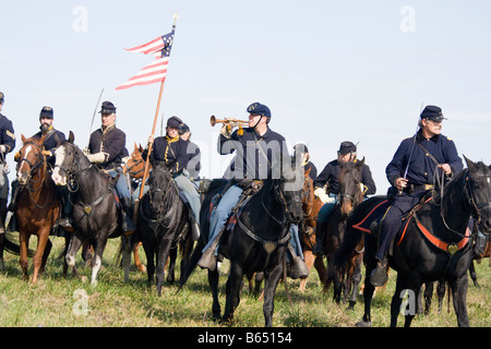 Civil War Battle Renactors at the renactment of the Battle of Berryville. Stock Photo