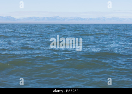 seascape of the Beaufort Sea off the coast of the Arctic National Wildlife Refuge Brooks Range in the distance Alaska Stock Photo