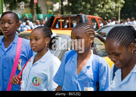 Schoolchildren Douala Cameroon Africa Stock Photo