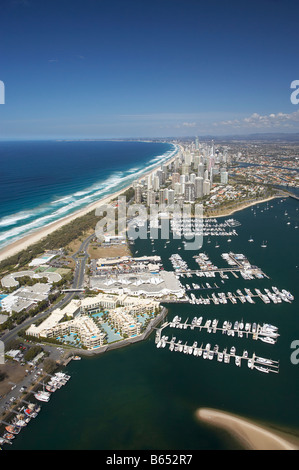 Palazzo Versace Luxury Resort and Marina The Broadwater and Main Beach Gold Coast Queensland Australia aerial Stock Photo