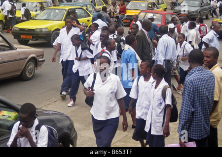 Schoolchildren Douala Cameroon Africa Stock Photo