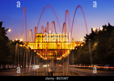 Looking towards the Palace of Parliament from Boulevard Unirii Bucharest romania Stock Photo