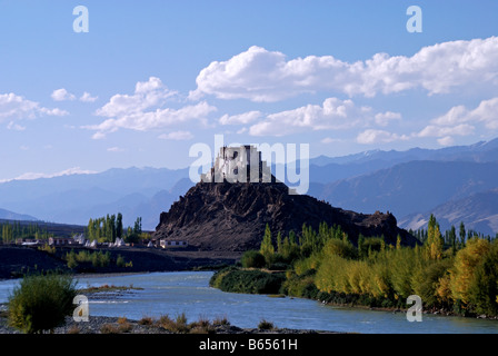 The monastery of Stakna is beautiful located in the Indus river bed in Ladakh India. Stock Photo