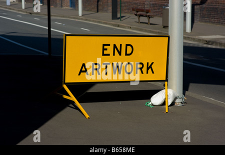 A sign signaling the end of artwork. Stock Photo