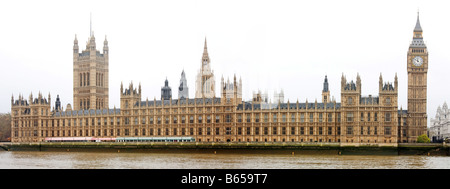 A panoramic shot of the Houses of Parliament and the Big Ben in London UK Stock Photo