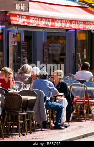 People in pavement cafe, Le Touquet Paris Plage, Pas de Calais, France Stock Photo