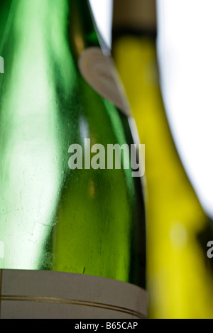 Two empty wine bottles, cropped view Stock Photo