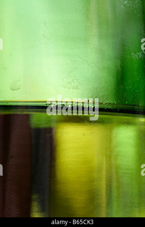 Bubbles at surface of white wine in bottle Stock Photo