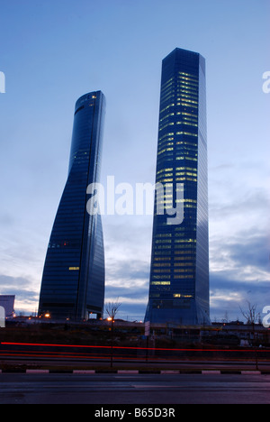 Tower Espacio and Tower Cristal at dawn. Madrid. Spain. Stock Photo