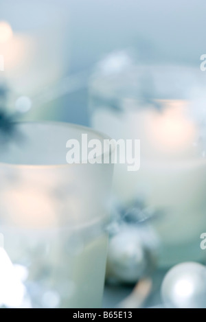 Still life with decorative candles, soft focus Stock Photo