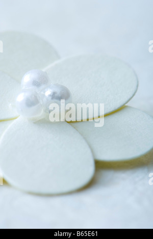 Craft flower decorated with pearls, close-up Stock Photo