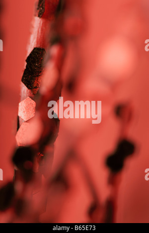 Branch decorated with red sequins, close-up Stock Photo