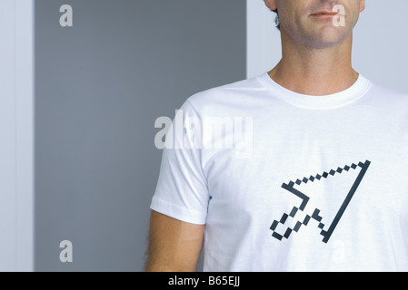 Man wearing tee-shirt printed with computer cursor, cropped view Stock Photo