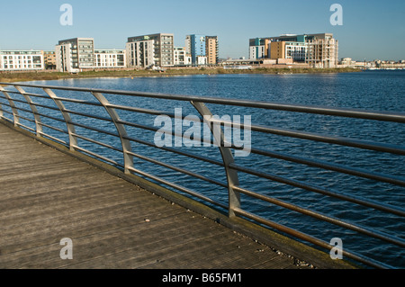 Modern Apartment blocks around the newly developed Cardiff Bay Wales Stock Photo