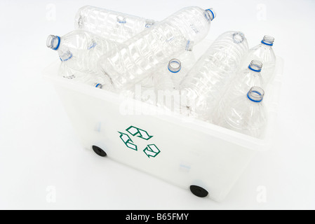 Plastic bottles in recycling bin Stock Photo