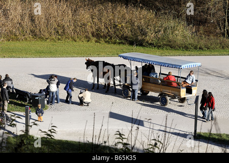 Horse drawn carriage on Herreninsel island, Chiemsee, Chiemgau, Upper Bavaria, Bavaria, Germany, Europe Stock Photo