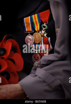 DETAIL OF MEDALS WORN BY THE LAST SURVIVING BRITISH TOMMY HARRY PATCH ATTENDING THE LAUNCH OF THE 2007 POPPY APPEAL AT WESTON SU Stock Photo