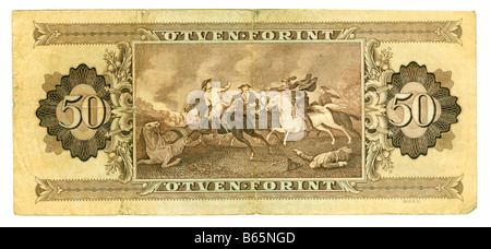 Hungarian banknote at 50 forint of 1980 year, close-up of old paper bill Stock Photo