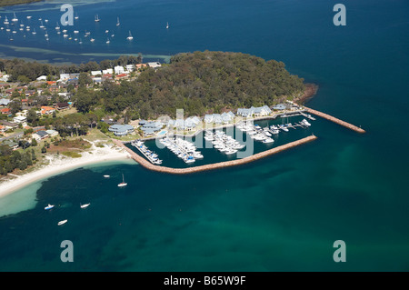 Marina and Peppers Anchorage Hotel Corlette Point Corlette and Salamander Bay distance Port Stephens New South Wales Australia Stock Photo