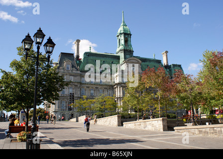 Montreal City Hall or Hotel de Ville de Montreal  from Place Jacques Cartier in Old Montreal, Quebec, Canada Stock Photo