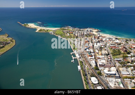 Queens Wharf Newcastle Harbour and Nobbys Head Newcastle New South Wales Australia aerial Stock Photo