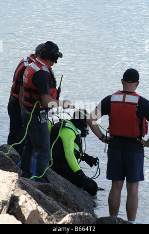 Emergency dive rescue team training Stock Photo