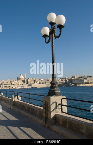 Marsamxett Harbour and Valletta skyline in background, Sliema Creek Sea Front Malta Stock Photo