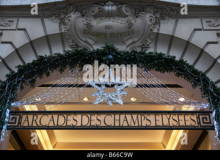 Entrance to Arcades des Champs Elysees during Christmas 2008 Paris France Stock Photo