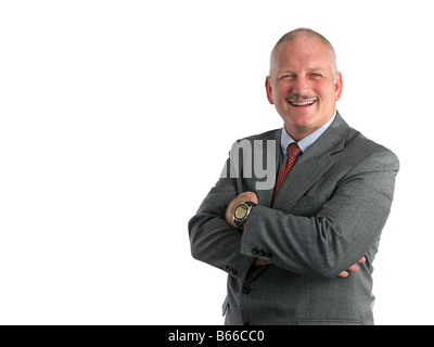 a friendly looking man in a suit with his arms crossed room for text Stock Photo
