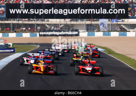 Superleague Formula cars on formation lap, Jerez, Spain Stock Photo