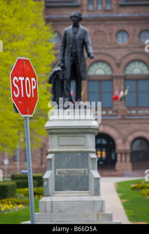 Statue of Sir John A MacDonald (1815-1891) - first prime minister of Canada, outside the Ontario Legislative Building Stock Photo