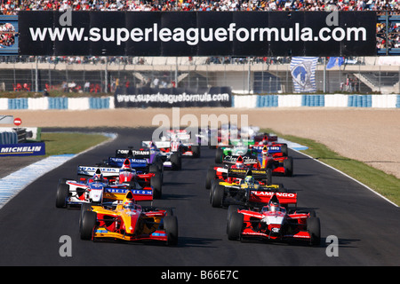 Superleague Formula cars on formation lap, Jerez, Spain Stock Photo