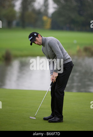 THE BELFRY ENGLAND SEP 25 Grégory BOURDY FRA putting for an eagle on the 3rd competing in the British Masters PGA European Tour Stock Photo