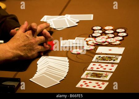 A poker hand at the 2008 World Poker Tour Festa Al Lago poker tournament at the Bellagio Resort and Casino Las Vegas Nevada Stock Photo