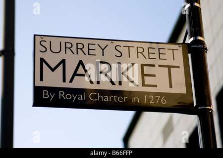 Sign indicating Croydon's Surrey Street Market. Stock Photo