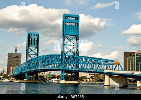 The blue Main street bridge across the St John's River in Jacksonville Florida Stock Photo