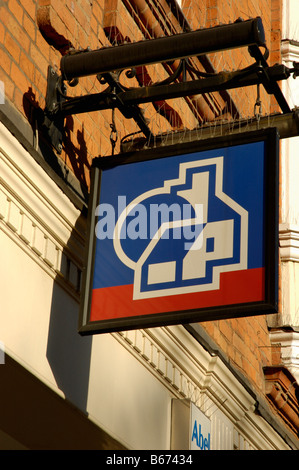 Nationwide Building Society sign hanging above the entrance to the Horsefair Street branch in Leicester City Stock Photo