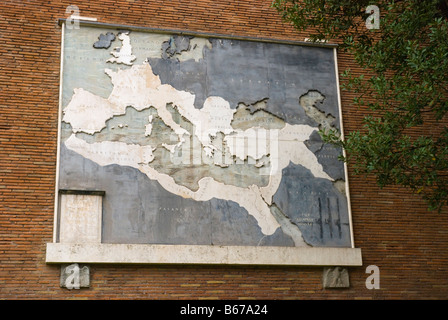 Map of the Roman Empire at its largest on the wall of the Roman Forum in Rome Italy Europe Stock Photo