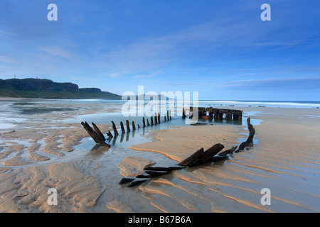 'Machir bay' beach shipwreck at dawn 'Islay' island Scottish Inner Hebrides, Scotland, UK Stock Photo
