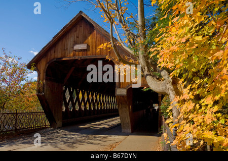 Traditional covered bridge Woodstock middle bridge Vermont USA United States of America Stock Photo