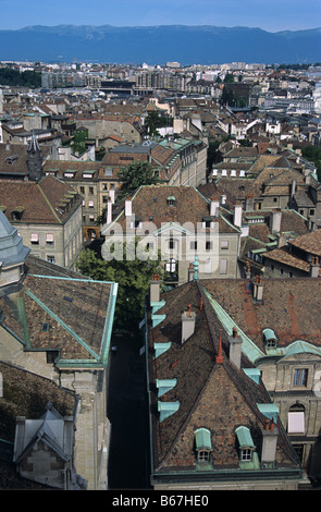 View over rooftops of old Geneva, Switzerland Stock Photo